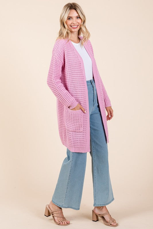 Mittoshop Open Front Long Sleeve Longline Cardigan