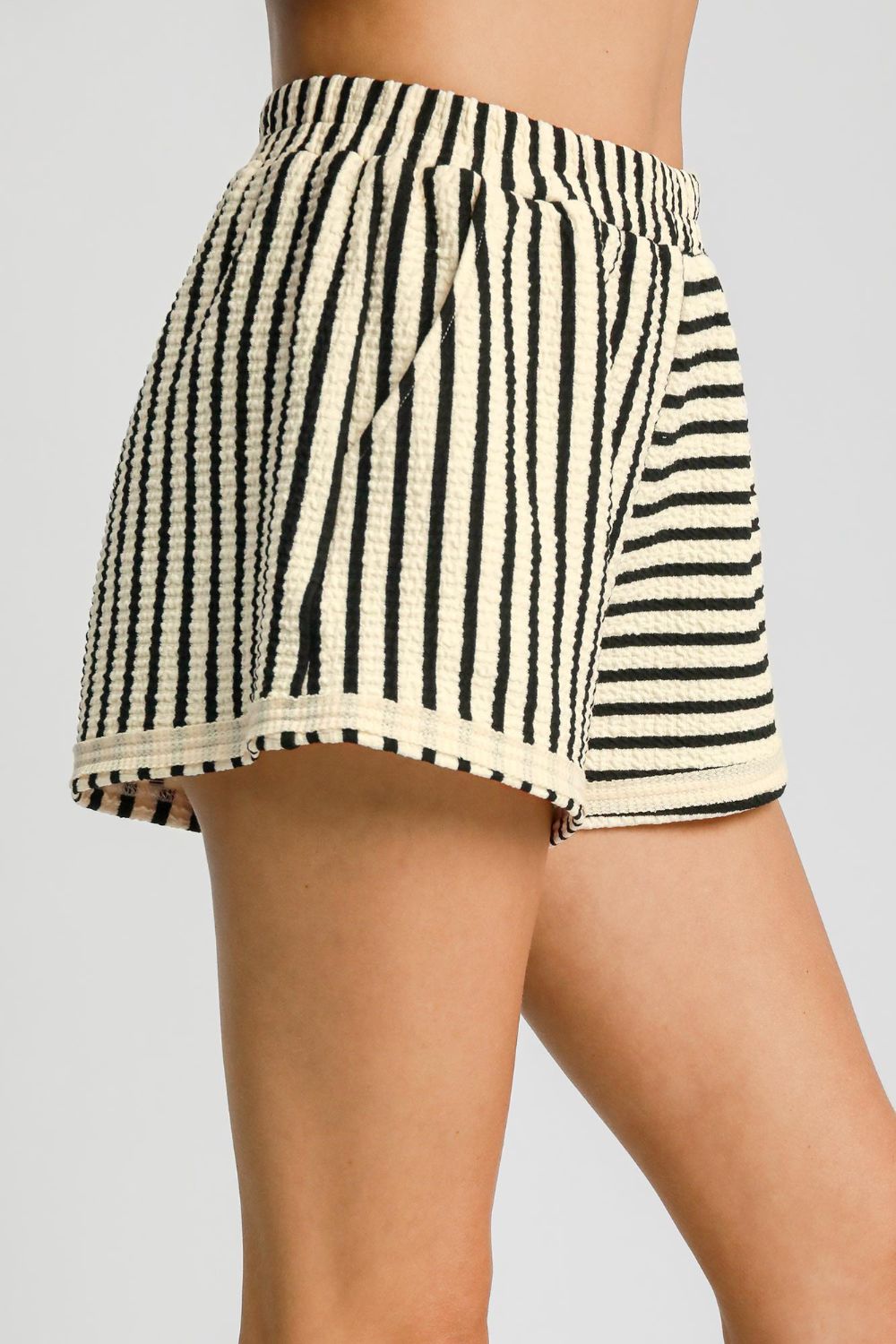 Umgee Elastic Waist Striped Shorts with Pockets