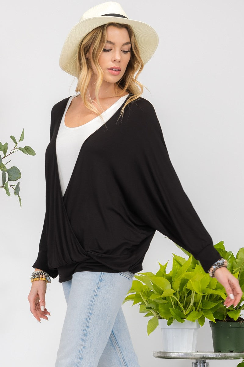 Celeste Full Size Contrast Round Neck Top with Two Layer Detail