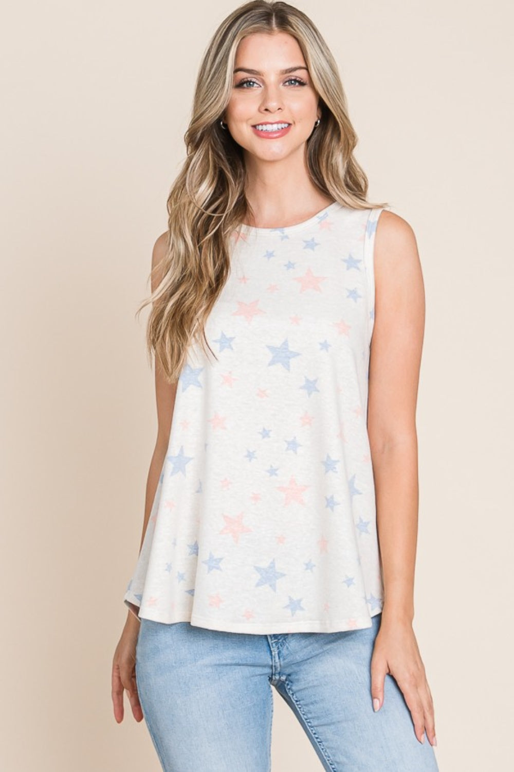 BOMBOM Star Print Round Neck Tank